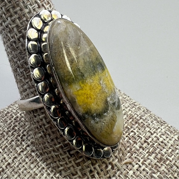 New Bumblebee Jasper Stone Silver Overlay Ring Size 9.75 - Picture 2 of 9